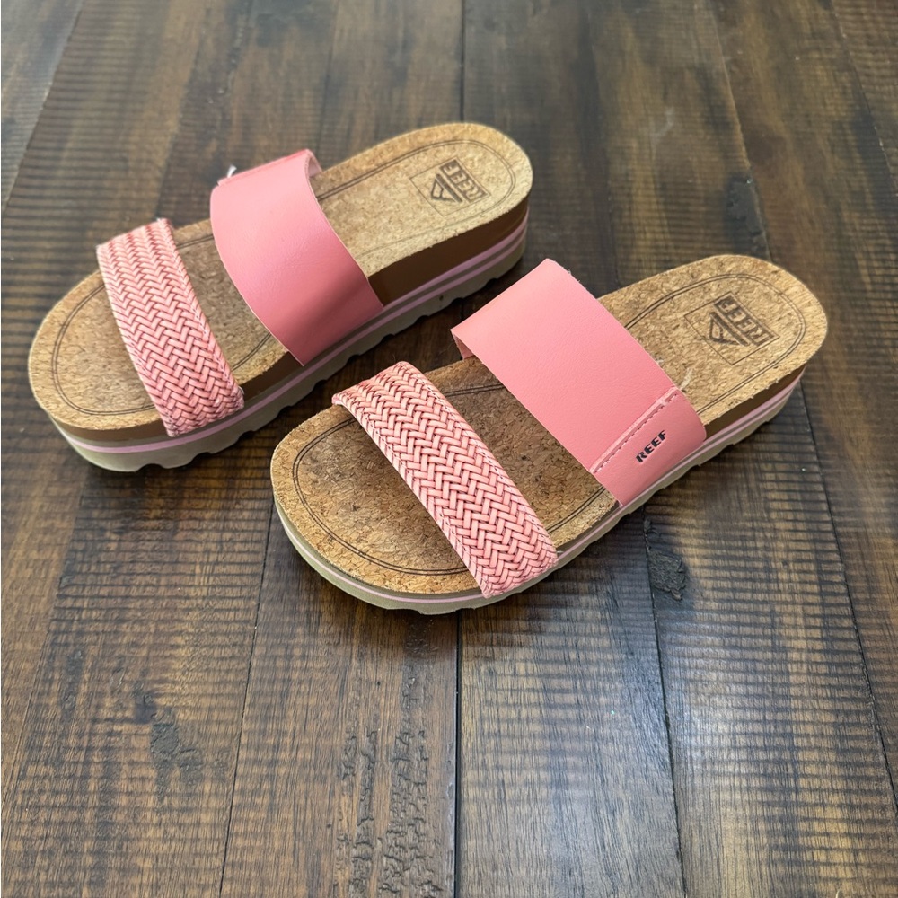 Reef Pink Sandals with Slip-On Design and Cork Footbed